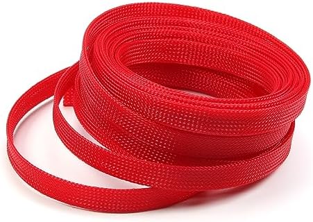 Othmro 5m/16.4ft PET Expandable Braid Cable Sleeving Flexible Wire Mesh Sleeve Red,for TV Audio PC Cords Protect from Pets Chewing