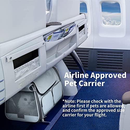 FUKUMARU Cat Carrier, Airline Approved Dog Carrier with Rollable Cover | Breathable Soft Cat Carrier, Multiple Doors & 4 Storage Pockets Cat Travel Bag, Durable Pet Carrier for Cat Under 15 lb, Grey