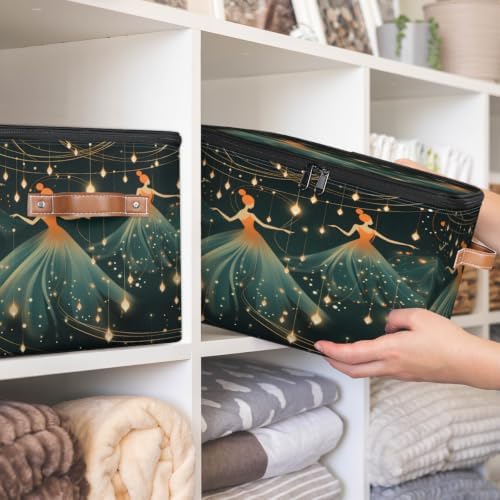 Ballet Collapsible Fabric Storage Bin with Lid | Storage Basket, Foldable, Waterproof, Handle, Large, Closet Organizer, Home, Ballerina Dancer