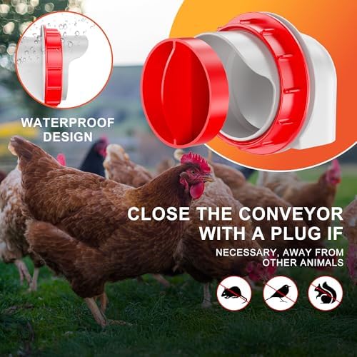 Chicken Feeders No Waste, DIY Automatic Poultry Feeder - 8 Ports Red