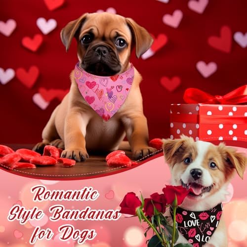Abbylike 50 Pcs Valentines Day Dog Bandanas Bulk Red and Pink Bandanas for Dogs Triangle Kerchief Bibs Scarf for Pet Romantic Costume Photo Props Accessories Pet Shops Groomers (19.7 x 13.8 x 13.8)
