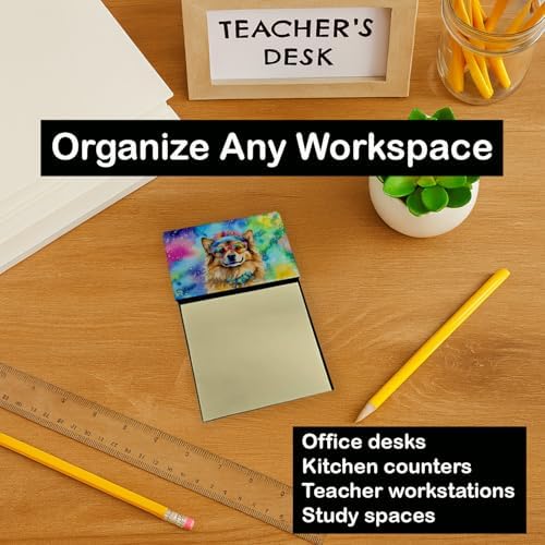 Caroline's Treasures Hippie Dawg Sticky Note Holder Refillable Dispenser Self-Sticky Note Pads, Memo Pads Blank Desk Accessories