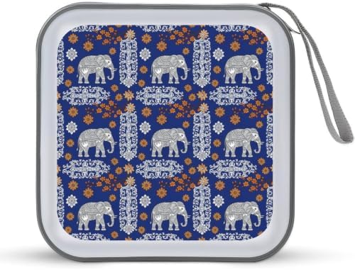 Sturdy DVD Case Boho Elephant CD Holder Organizer Binder 40 Capacity | Disc Wallet Boho Elephant Dustproof, Shockproof, Zipper Closure for Car Home Office