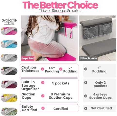 Certified Bath Kneeler 1.5" Padding Bath Kneeler and Elbow Rest Pad Set | 8 suction cups, non-toxic, fast dry bath kneeling pad for bath tub, toy organizer, kneeling pad for bathing baby by Supa Ant