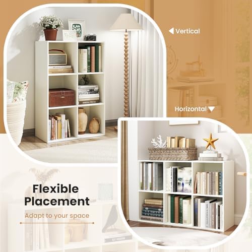 Giantex 6-Cube Bookcase, 3-Tier Cubby Bookshelf, Horizontal Vertical Display Rack with Anti-Tipping Kits, Modern Storage Organizer Shelf Unit for Bedroom, Living Room, Study Room, White | Horizontal Vertical Display Rack with Anti-Tipping Kits, Modern ...