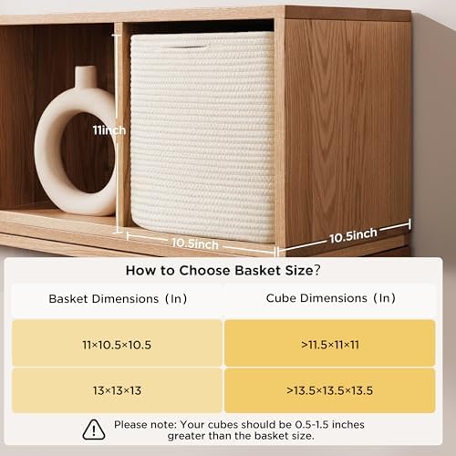 joybest 11inch Cube Storage Bins, Cotton Rope Woven Organizer Basket | Set of 4 Cube Bin Square Shelves Organizer Closet Storage, Nursery, Toy Organization, Beige