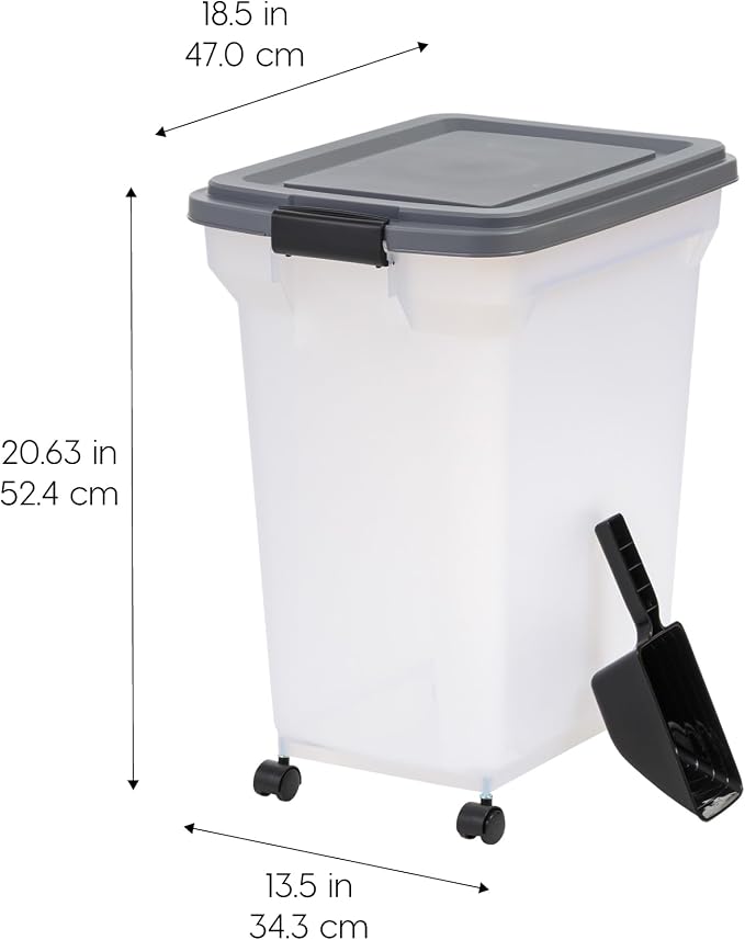 IRIS USA Dog Food Storage Container, Up to 54 lbs, Dark Gray, Made in USA | Includes 2-Cup Scoop & Wheels, Airtight Seal, BPA-Free, Bird Seed, Cat food, Cat Litter, Treats, Keeps Kibble Fresh
