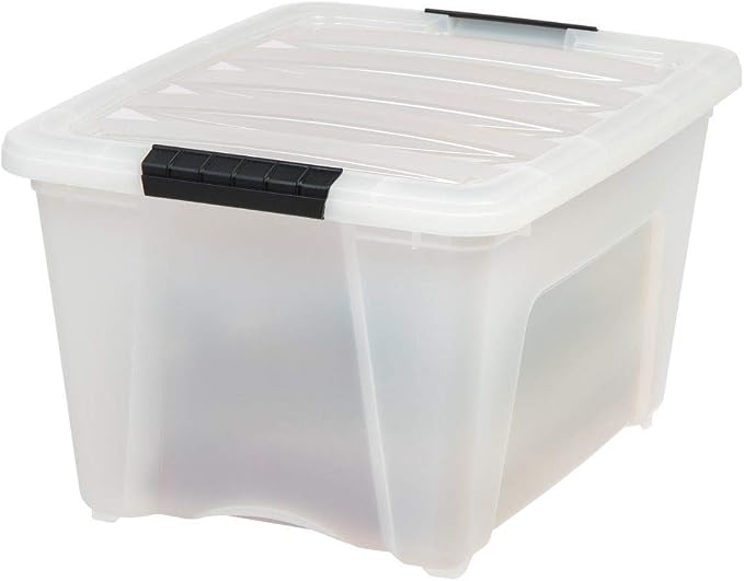IRIS USA 6-Pack 32 Quart Storage Bins with Lids, Pearl | Conceals contents for a neat look, Ideal for linens, décor, closet essentials, and household supplies