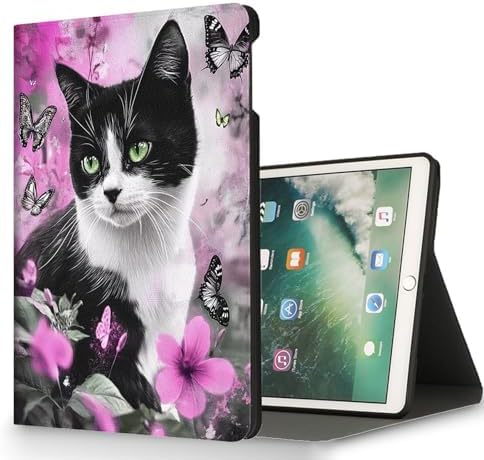 for Microsoft Surface Pro 7 Plus,Surface Pro 7/6/5/4 12.3" Tablet Case,Auto Wake/Sleep,Adjustable Stand Protective Cover - Black and White Cat Butterfly