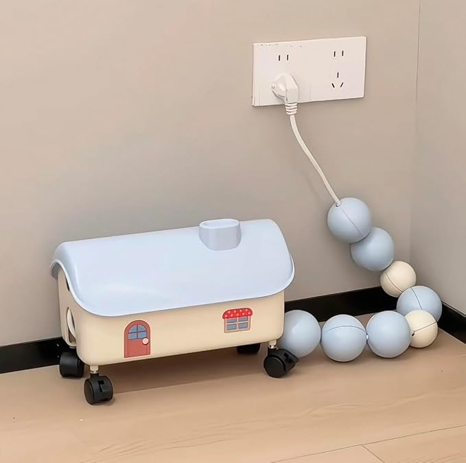 Cable Management Box with Decorative Beads, House Shaped Power Strip Storage, pet Proof Cord Concealer, Rolling Wire Organizer, Maple red Decorative Cord Box
