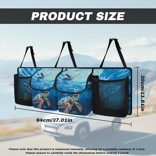 Dreaweet Sea Turtle Car Trunk Organizer Backseat Hanging Large Capacity Storage Organizer with Adjustable Straps Car Cargo Trunk Storage Organizer Bag for Truck,SUV,Van
