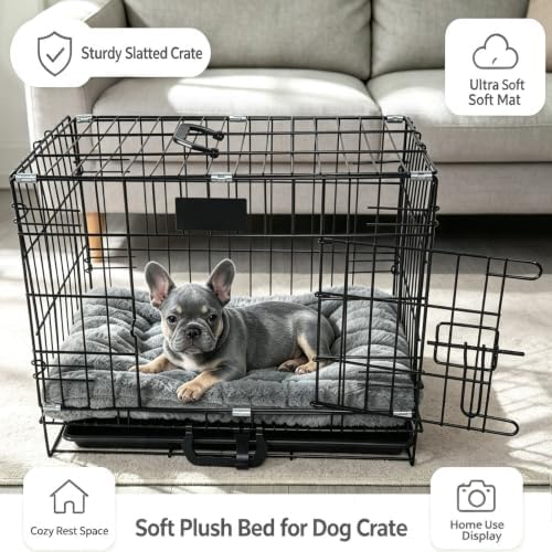 20 Inch Ultra Soft Comfy Pet Bed, Tiny Dog Bed, Washable Anti-Slip Crate Pad Sleeping Cushion Mat for XX-Small Dogs, Indoor Cats & Cat Carrier, Grey