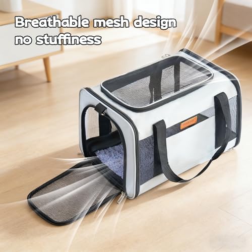 YUNIQUE Soft-Sided Cat & Dog Carrier for Pets Up to 15 Lbs, Airline Approved Collapsible Travel Puppy Carrier with Lightweight Fabric Design (lightgrey)