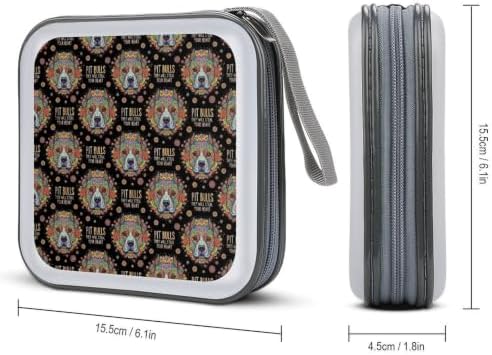 Portable 40 Capacity CD Case Pit Bull DVD Wallet Storage Binder | Movie Music Game Disc Collection Organizer Bag, Pit Bull, Hand Strap, Zipper Closure