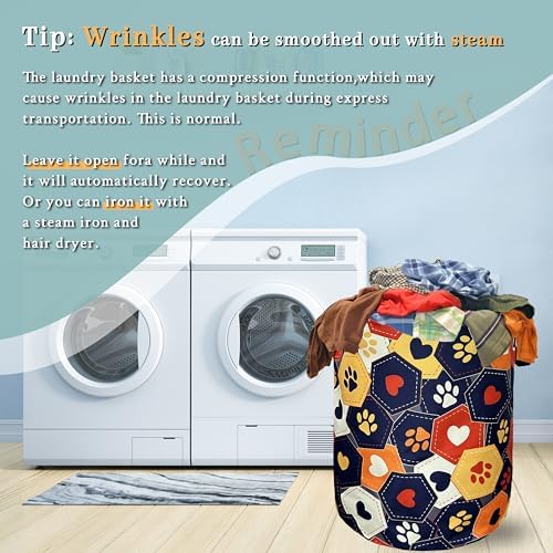 Colorful Dog Paws Hearts Laundry Basket Foldable Hamper 18.9"x16.5"