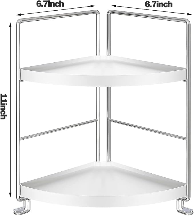 KINGNERWI 2-Tier Bathroom Counter Organizer, Vanity Corner Shelf, Silver | Makeup Skincare Storage Tray, Small Countertop Rack, Stores Cosmetics, Perfume, Seasoning, Fits Sink and Dresser