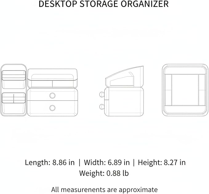 Desktop Storage Organizer with Compartments, PET Plastic Caddy for Office Supplies and Vanity Accessories, Open-Top Unit (1 PC)