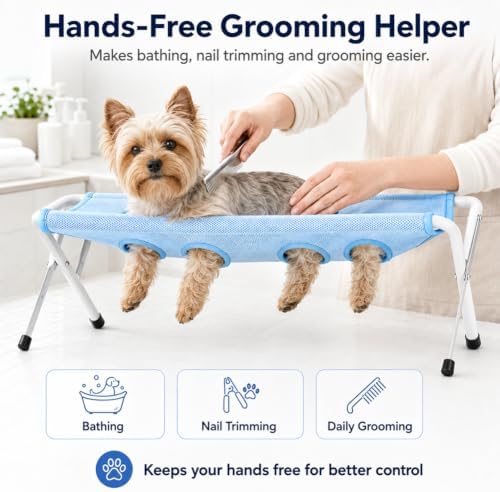 Pet Grooming Hammock for Dogs, Foldable Pet Bathing Stand，Pink | Foldable Cat Grooming Hammock, Suitable for Pet Washing Maintenance Travel Grooming with Quick Surface and Strap