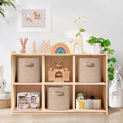 11 Inch Storage Cubes, 3 Pack Cube Storage Bins for Organizing, Cotton Rope Woven Baskets for Shelves, Bathroom, Kids Room, Closets, Baby Nursery