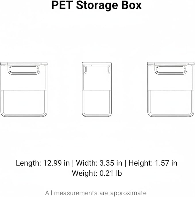 Stackable PET Storage Box, Rigid Clear Organizer for Cables & Small Items, Durable Transparent Container, 13 x 3.3 x 1.6 Inches