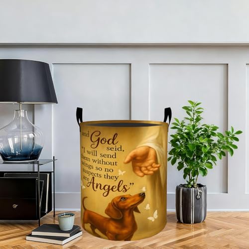 Dachshund Memorial Laundry Basket Hamper, Organizer Bins Gifts for Women Kids, Pet Foldable Waterproof Clothes Hamper Handles Storage Bucket for Bedroom Bathroom Room Decor 19.7"x15.7"