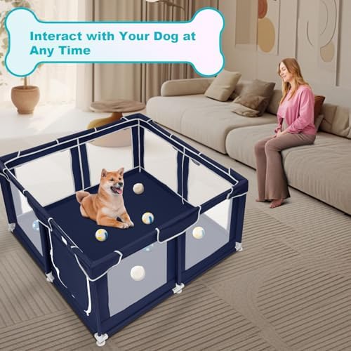 Dog Playpen 50 × 50 inch, Puppy Playpen with Bottom, 32 Inch Height Pet Playpen