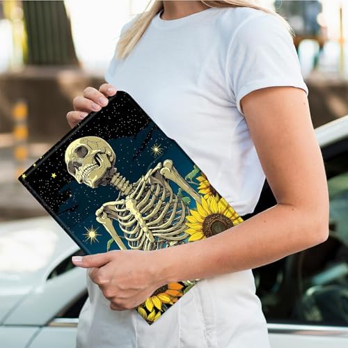 Rotating Handle Case for Samsung Galaxy Tab A11 2026/A9 2024 8.7 Inch, 360 Degree Swivel Kickstand with Magnetic Closure Leather Protective Cover for Women Men, Dark Skull Sunflower