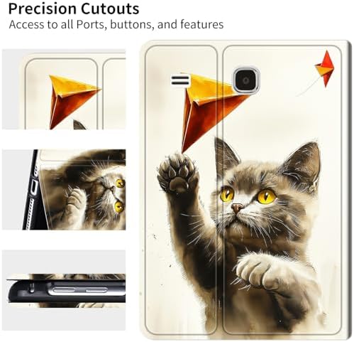for Samsung Galaxy Tab E 9.6" 2015 SM-T560/T561/T567 Case | Slim Leather Smart Cover with Multi-Angle Anti-Slip Stand [Auto Wake/Sleep] Shell for Women Men - Gray Cat Painting