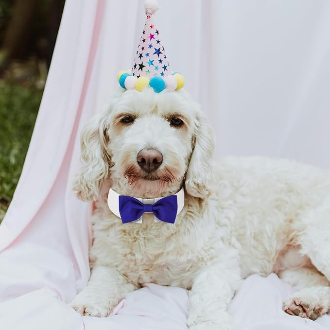 Elegant Dog Bow Tie - Cute Tuxedo Bowtie with Adjustable White Collar for Formal Pets - Perfect for Valentines, Weddings, and Birthdays