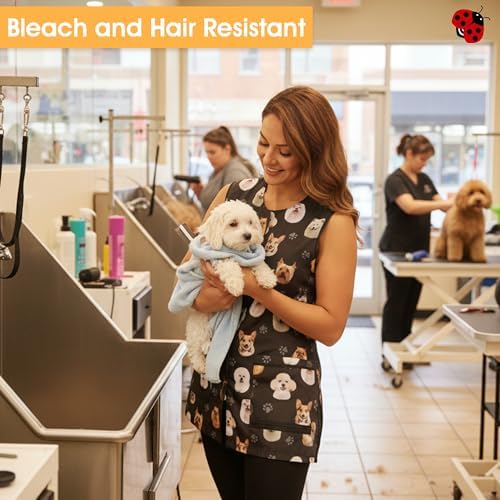 Ladybird Line 706 Dog Bread Design Unisex Waterproof Pet Grooming Vest, Hair Bleach Resistant, Covered Zipper, Mesh Back