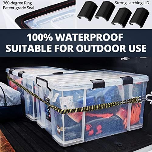3-Pack Waterproof Plastic Storage Box, 90QT/85L Stackable Latch Box Durable Multi-Purpose Locking Bin with Lid and Black Clips for Bedding, Toys, Shoes and Clothes