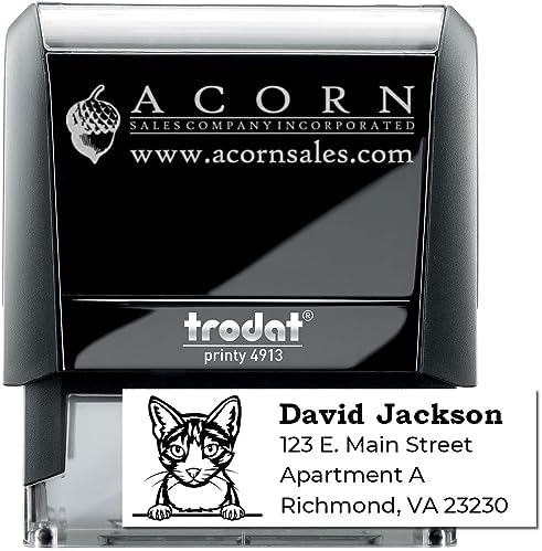 Peeking Aegean Cat Self-Inking Address Stamp - Clear Impressions | Address Stamp for Aegean Cat Moms. Choice of 11 ink colors. Customised Address Stamp for Veterinary Offices. 4 lines.