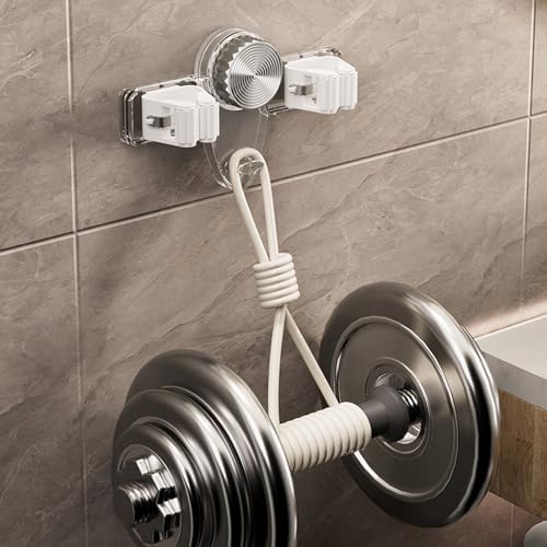 Broom Mop Holder Wall Mounted Organizers, Grey | Suction Cup Hanger Hooks for Bathroom Kitchen Space Saving Organizers, Easy Wall Mount Installation