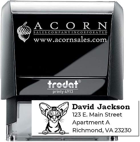 Peeking Oriental Shorthair Cat Return Address Stamp Self-Inking - for Mail | Laser-cut lettering. Address Stamp with Oriental Shorthair Cat. Mailing Stamp for Cat Dads. 4 case colors. Made to order.