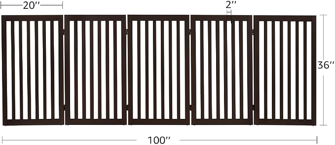 unipaws 36”H Free Standing Pet Gate for Dog Cat, 100”Wide Wooden Dog Gates | Foldable Pet Fence for Doorway, Stairs, Step, Expandable Doggy Barrier, Indoor Use
