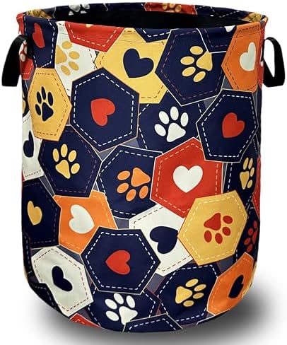 Colorful Dog Paws Hearts Laundry Basket Foldable Hamper 18.9"x16.5"