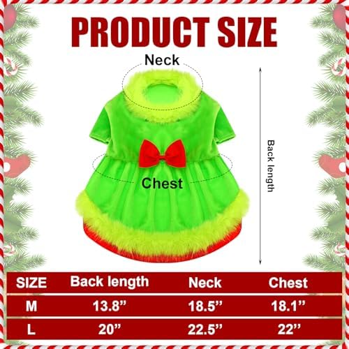 Glitopper Christmas Dog Costume Red Green Dog Outfit Lime Green Pet Outfit Velvet Furry Pet Costume Cosplay Christmas Dogs and Cats Clothes for Holiday Party Favors(Large)