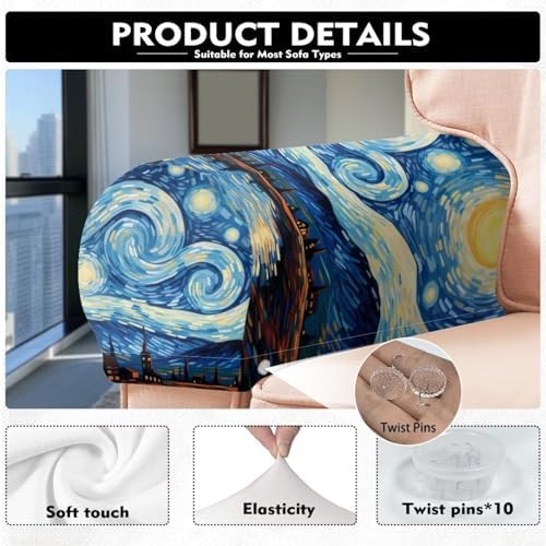 Couch Arm Covers Starry Night Arm Chair Covers for Arms Soft Stretch Armrest Covers Furniture Protector Armchair Slipcovers for Recliner, Set of 2