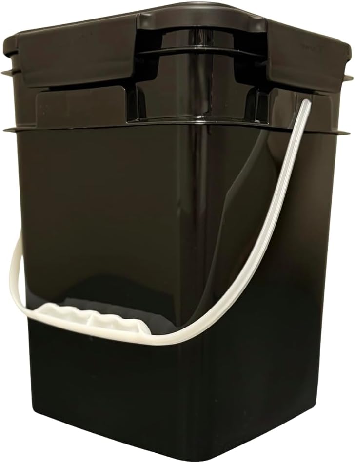 House Naturals 4 Gallon Square Food Grade Plastic Bucket with Lid, Made in USA (Pack of 2) BPA Free (Black)