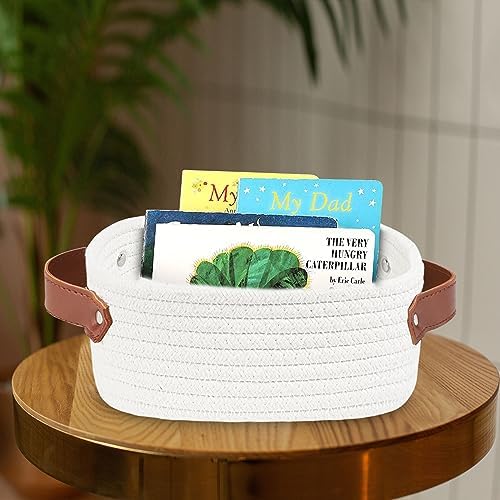 ABenkle Small Storage Basket, Mini Rope Woven Baskets, Cute Shelf Closet Storage Organizer, Boho Decorative Toy Bin for Nursery, Living Room, Spa, Empty Gift Baskets - XS, White