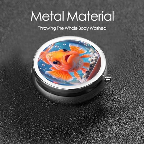 Cute Fish Printed Pill Organizer,Round Travel Pill Organizer Mini Medicine Pill Box for Purse Iron Plating
