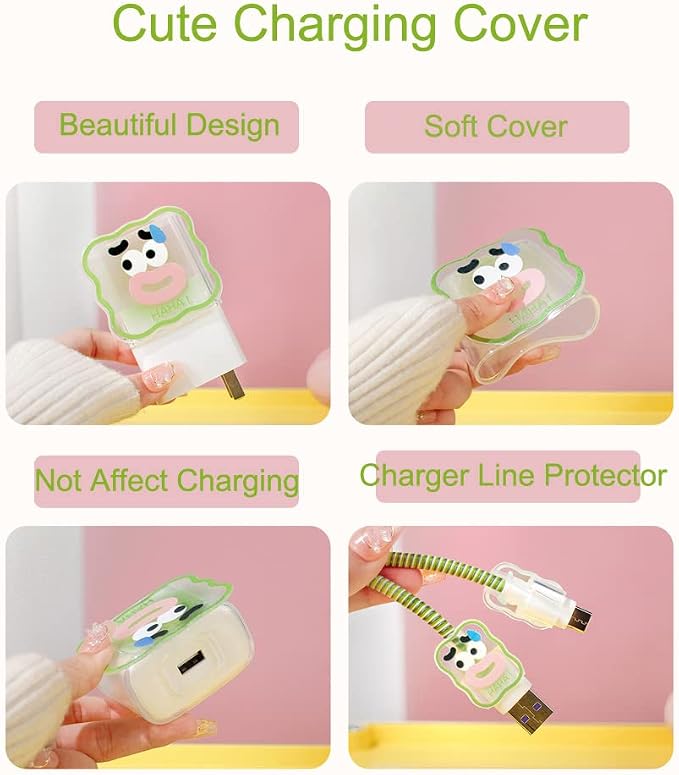 ZOSTLAND 5 in 1 DIY 18W 20W Heart Shape Protector Data Cable USB Charger Line Earphone Wire Saver Organizer Compatible with iPhone 11 12 13 14 15 Pro Max (Funny Green)
