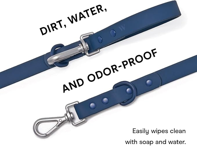 Wild One Nylon Adjustable Length Leash 5.5 Feet and Poop Bag Carrier Set, Waterproof, Odor Resistant, Blue