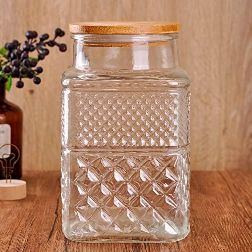 WHJY Glass Storage Container with Lid, Airtight Glass Jars, Farmhouse Tea Canister, Dog Treat Jar for Pet, Glass Candy Cookies Coffee Canister Jar Bath Salt Container - Square 67 oz