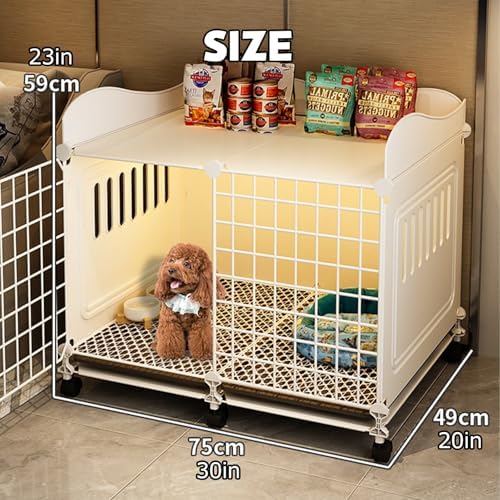 Portable Dog Crate with Wheels and Top Shelving, Easy to Install and Clean, Ideal for Puppy and Small to Medium Dogs, Durable Enclosure for Home or Travel(75 * 49 * 59cm)