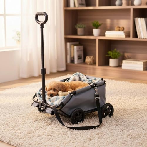 Folding Travel Cart Pet Carrier Cart Utility Wagon with V Shape Opening Internal Buckles Smooth Movement for Light Carrying and Suitable for Walking Pet Supplies Vacation, Pink