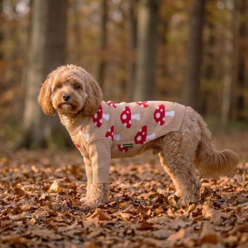 Fitwarm Mushroom Dog Knitted Sweater, Cozy Winter Clothes for Small Dogs Boy Girl, Soft Pet Outfit, Beige, Red, White, XXL