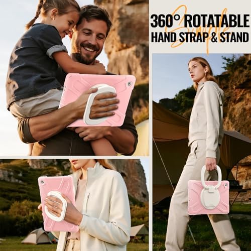 Rugged Protective Case Compatible with Samsung Galaxy Tab A11 Plus/A11 + 11" 2023 SM-X230, Military-Grade Shockproof Cover with 360° Rotating Stand & Built-in Screen Protector (Pink)