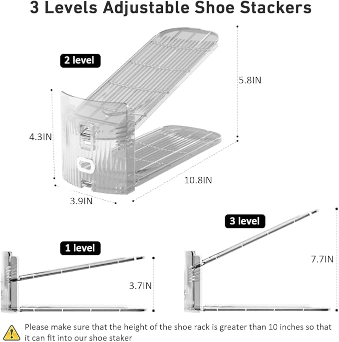 NVGSN 24Pack Clear Shoe Slot Organizer,Shoe Stacker,Storage Space Saver 50% | 3 Levels Adjustable Height 3.7''-7.7''shoe Organizer for Closet,Easy to Assemble shoe Rack Holder,Organizador de Zapatos