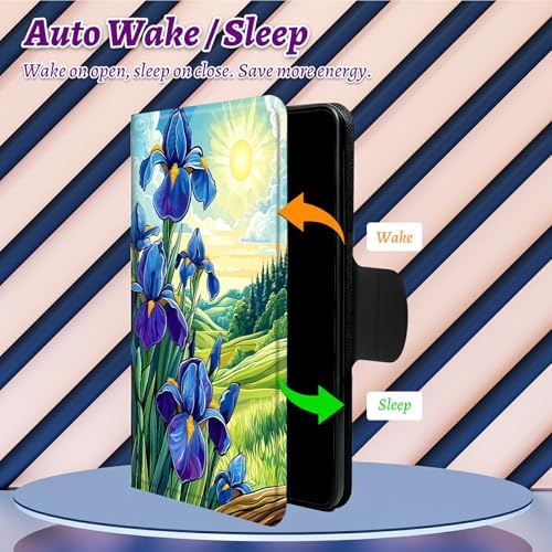 Rotating Handle Case for Samsung Galaxy Tab S10 Plus 2024/S9 FE+/S9 Plus 12.4 Inch 2023, 360 Degree Swivel Kickstand with Magnetic Closure Leather Protective Cover, Blue Flower Lawn